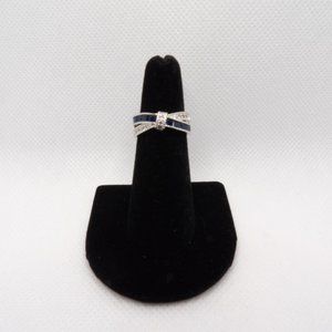 New Women's Silver Ring w/Diamond/Sapphire CZ Sz 6
